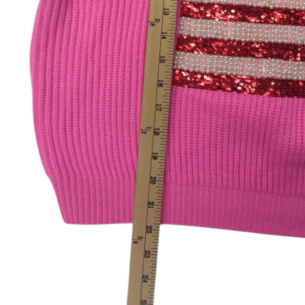 Queen of Sparkles Neon Pink American Flag Sweater Large S Sleeveless Knit Top - Picture 5 of 6